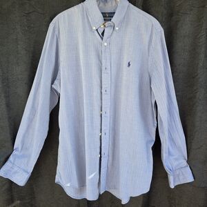 Polo Ralph Lauren Shirt Mens Large Blue Long Sleeve Button Up Logo Pony Cotton
